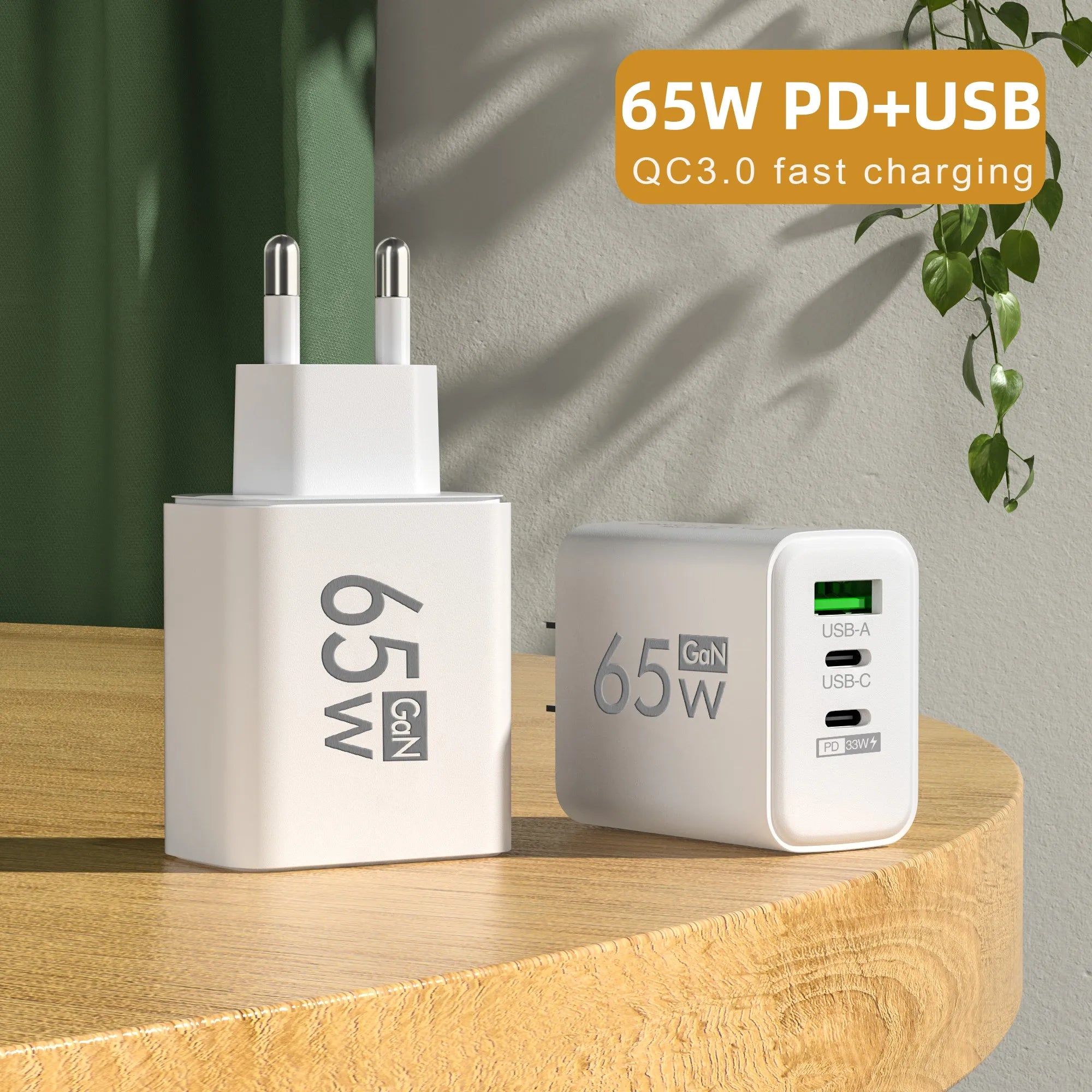 Gan 65W USB Type C PD Fast Charging Wall Charger Adapter for Iphone 15 14 Pro Max Xiaomi Samsung Oneplus POCO Quick Charger 3.0