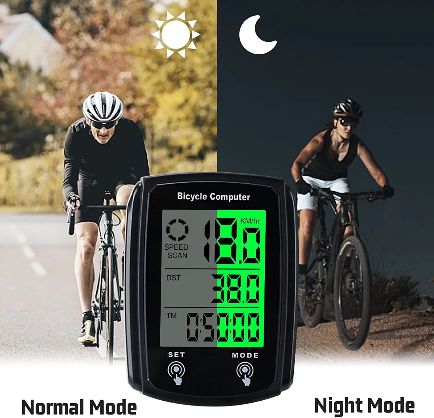Waterproof Bike Computer, Wired Bicycle Speedometer Odometer Cycle Computer LCD Display with Backlight，Bicycle Computer