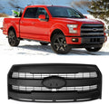 Front Grill Grille Fits 2015-2017 Ford F150 Lariat Style Matte Black Mesh W/Camera Hole Replace for FL3Z8200GA