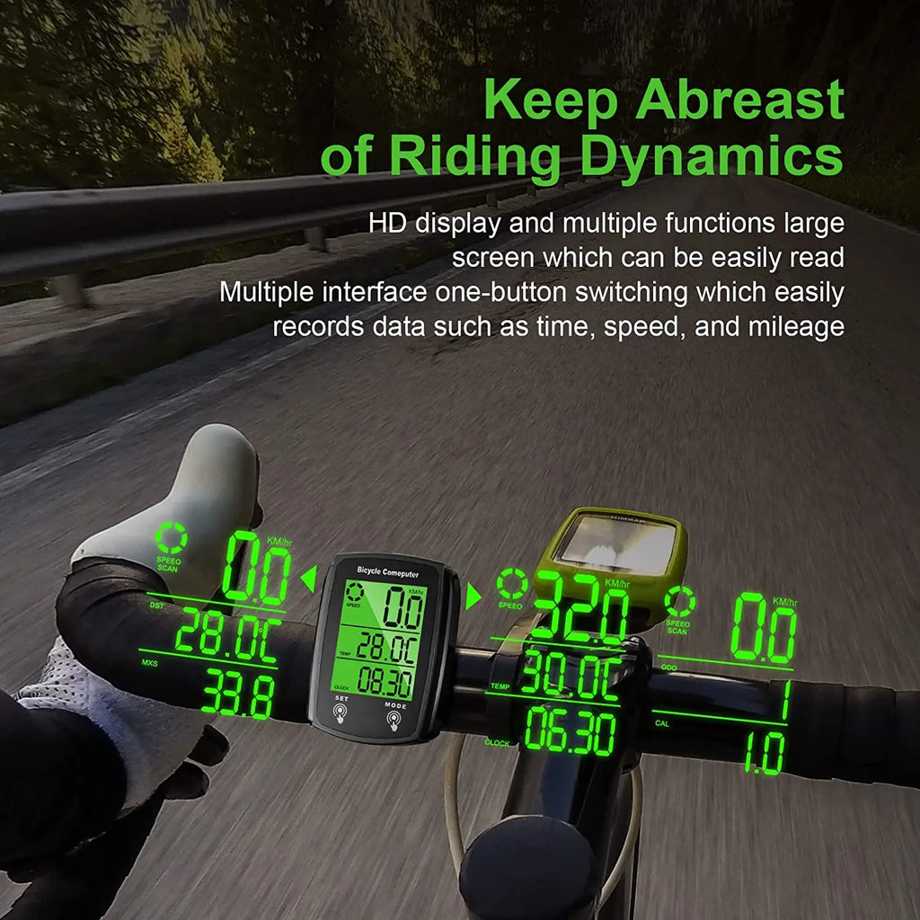 Waterproof Bike Computer, Wired Bicycle Speedometer Odometer Cycle Computer LCD Display with Backlight，Bicycle Computer
