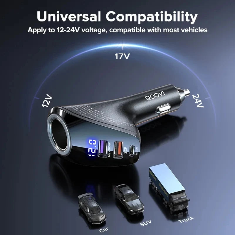 150W 4-Ports Car Charger USB Type C Super Fast Charging PD 4.0 Cigarette Lighter Socket for Iphone Xiaomi Samsung Huawei