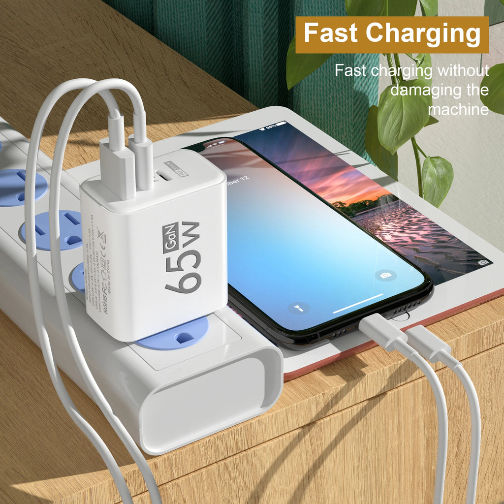 Gan 65W USB Type C PD Fast Charging Wall Charger Adapter for Iphone 15 14 Pro Max Xiaomi Samsung Oneplus POCO Quick Charger 3.0