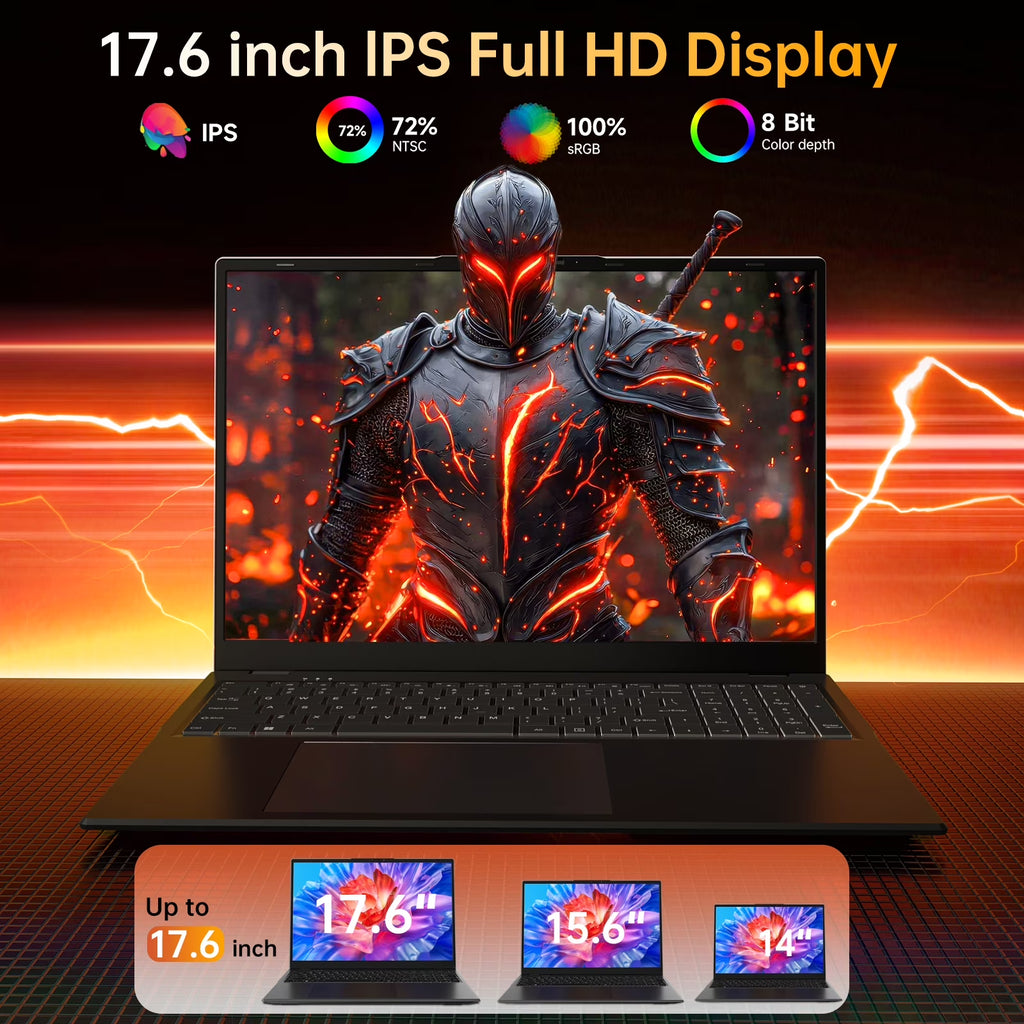 17.6" Laptop Windows 11, 16GB DDR4 640GB Storage Laptop Computer, 4-Core Intel N95 Processor(Up to 3.4Ghz), 100% Srgb, Backlit Keyboard, 1Yr Office 365 Free, Black
