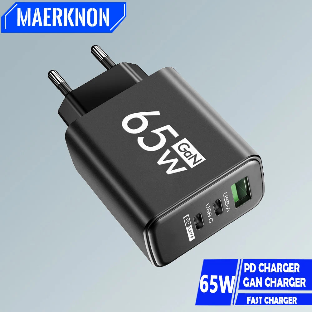 Gan 65W USB Type C PD Fast Charging Wall Charger Adapter for Iphone 15 14 Pro Max Xiaomi Samsung Oneplus POCO Quick Charger 3.0