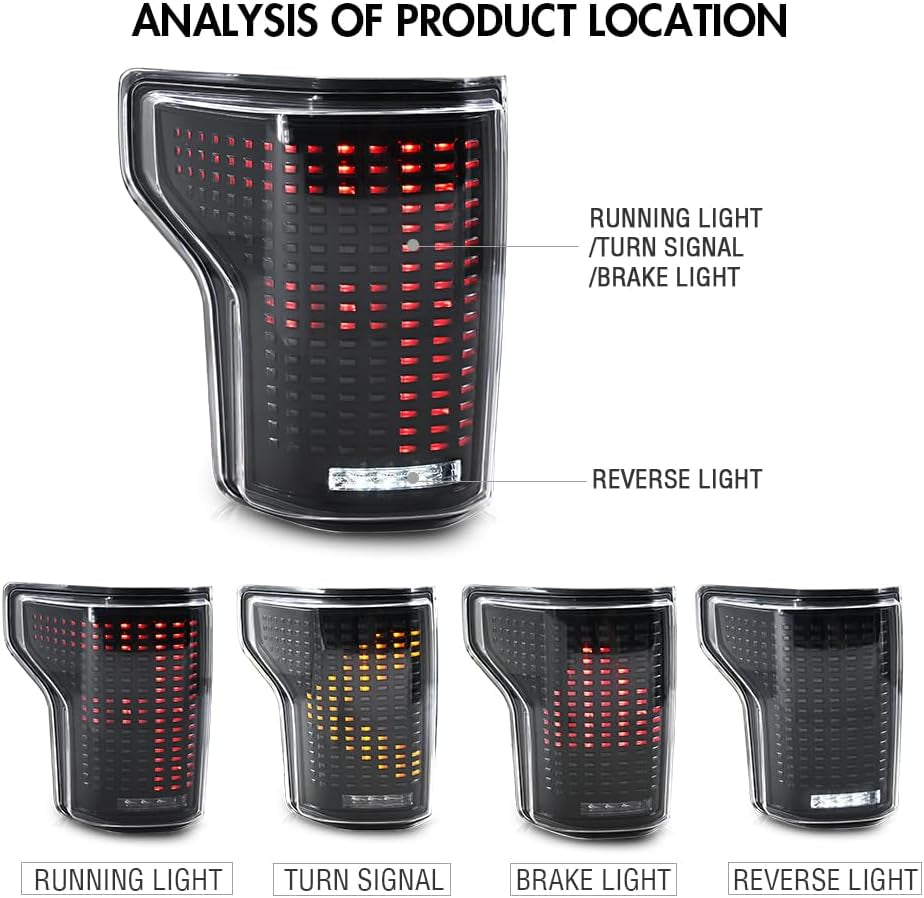 Tail Light for Ford F150 F-150 2015-2020 Taillights without Blind Spot Driver&Passenger Side Running Brake Stop Rear Lamp Plug&Play 1 Pair