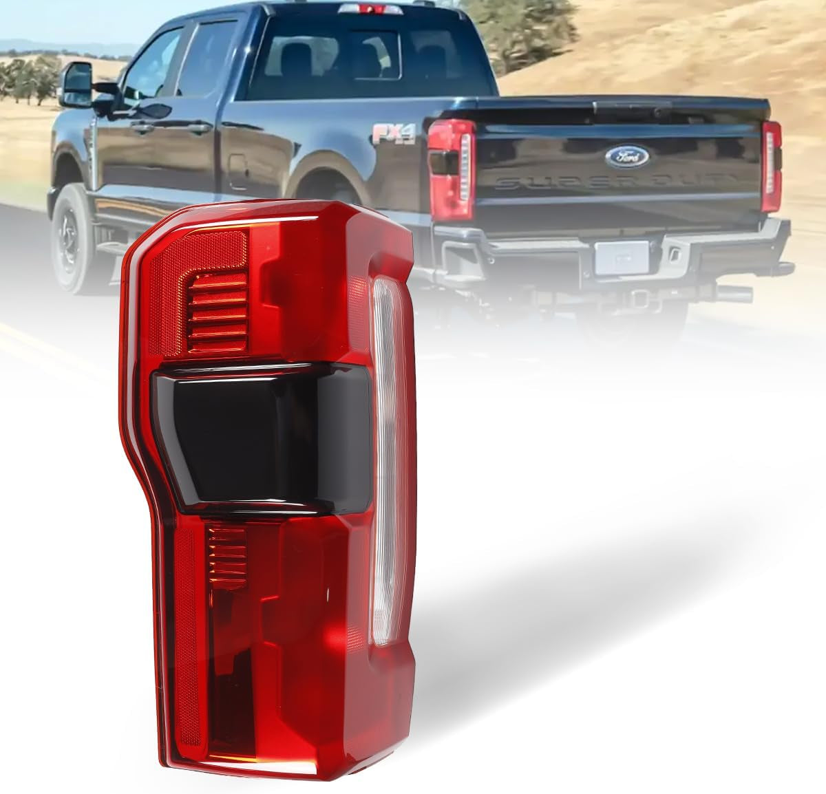 Tail Lights Compatible with 2023 2024 Ford F250 F350 Super Duty Halogen Type W/Blind Spot (Module NOT Included) Rear Brake Lamp Signal Assembly ‎Replace PC3Z13404B FO2801294 (Left Driver Side)