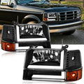 LED DRL Headlights Compatible with 1992-1996 Ford F150 F250 F350 & Ford Bronco Replacement Headlamp Amber Reflector Black Housing