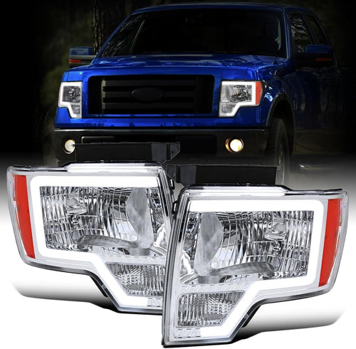 - Fits 2009-2014 Ford F150 LED Tube Headlights Replacement Assembly Pair | Chrome
