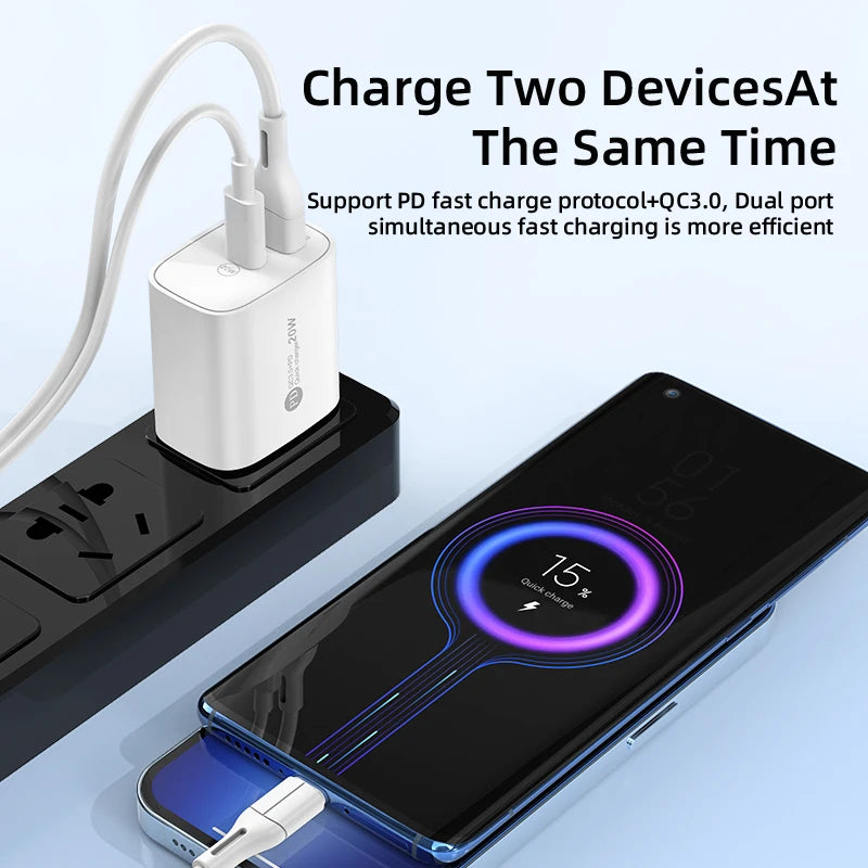USB PD Charger 20W Dual Ports Type C Wall Charger Quick Charge 3.0 for Iphone Xiaomi Samsung Phone Charger Fast Charging Adapter