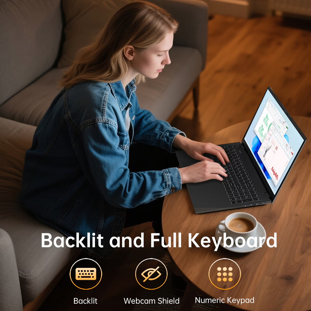 17.6" Laptop Windows 11, 16GB DDR4 640GB Storage Laptop Computer, 4-Core Intel N95 Processor(Up to 3.4Ghz), 100% Srgb, Backlit Keyboard, 1Yr Office 365 Free, Black