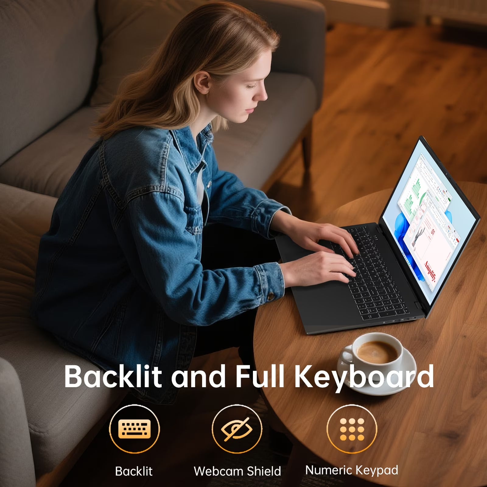 17.6" Laptop Windows 11, 16GB DDR4 640GB Storage Laptop Computer, 4-Core Intel N95 Processor(Up to 3.4Ghz), 100% Srgb, Backlit Keyboard, 1Yr Office 365 Free, Black