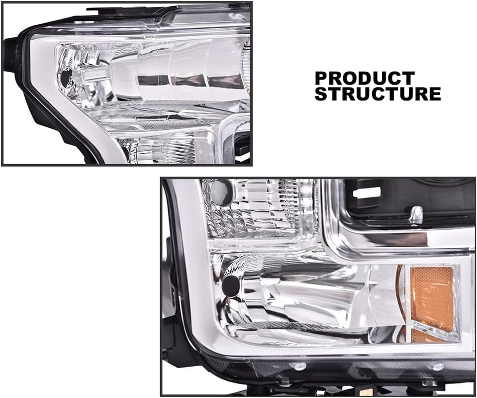 Headlights Assembly, Compatible with 2015 2016 2017 Ford F150 Replacement Headlights Assembly Headlamps Right Halogen Clear Lens Faros Conjunto De Faros