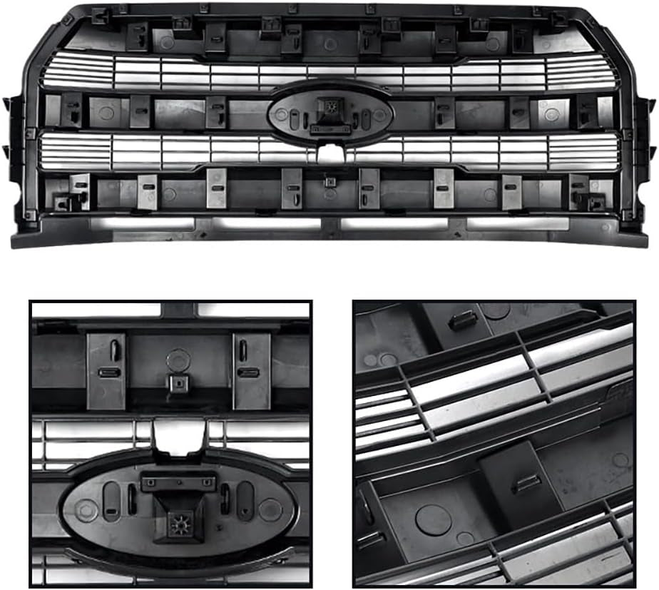 Front Grill Grille Fits 2015-2017 Ford F150 Lariat Style Matte Black Mesh W/Camera Hole Replace for FL3Z8200GA