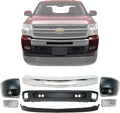 New Front Bumper Chrome Steel + Lower Valance + Extension Textured + Bumper Ends Primed + Fog Lights Right & Left Side Direct Replacement for Chevrolet Silverado 1500 2009-2013
