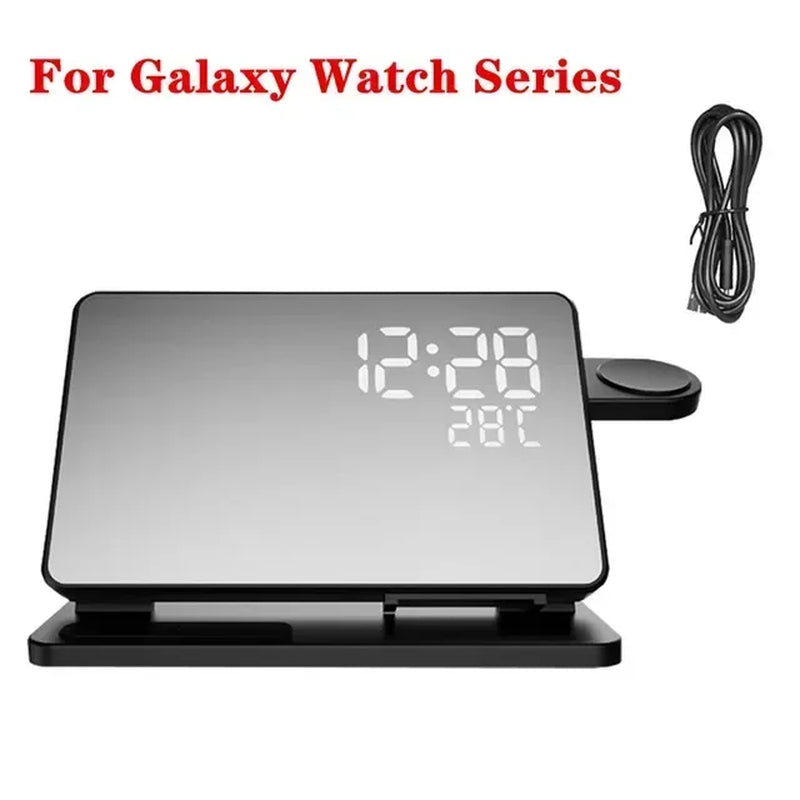 3 in 1 Wireless Charger for Samsung Galaxy Watch 6 5 Pro Fast Charging Station for Galaxy S24 S23 S22 Alarm Clock Chargers Stand