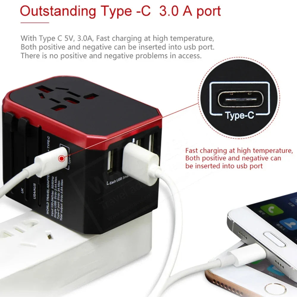 Travel Smart Adapter International Plug Adaptor Wall USB Type C Charger AC Power US EU UK AU for Iphone Ipad Android