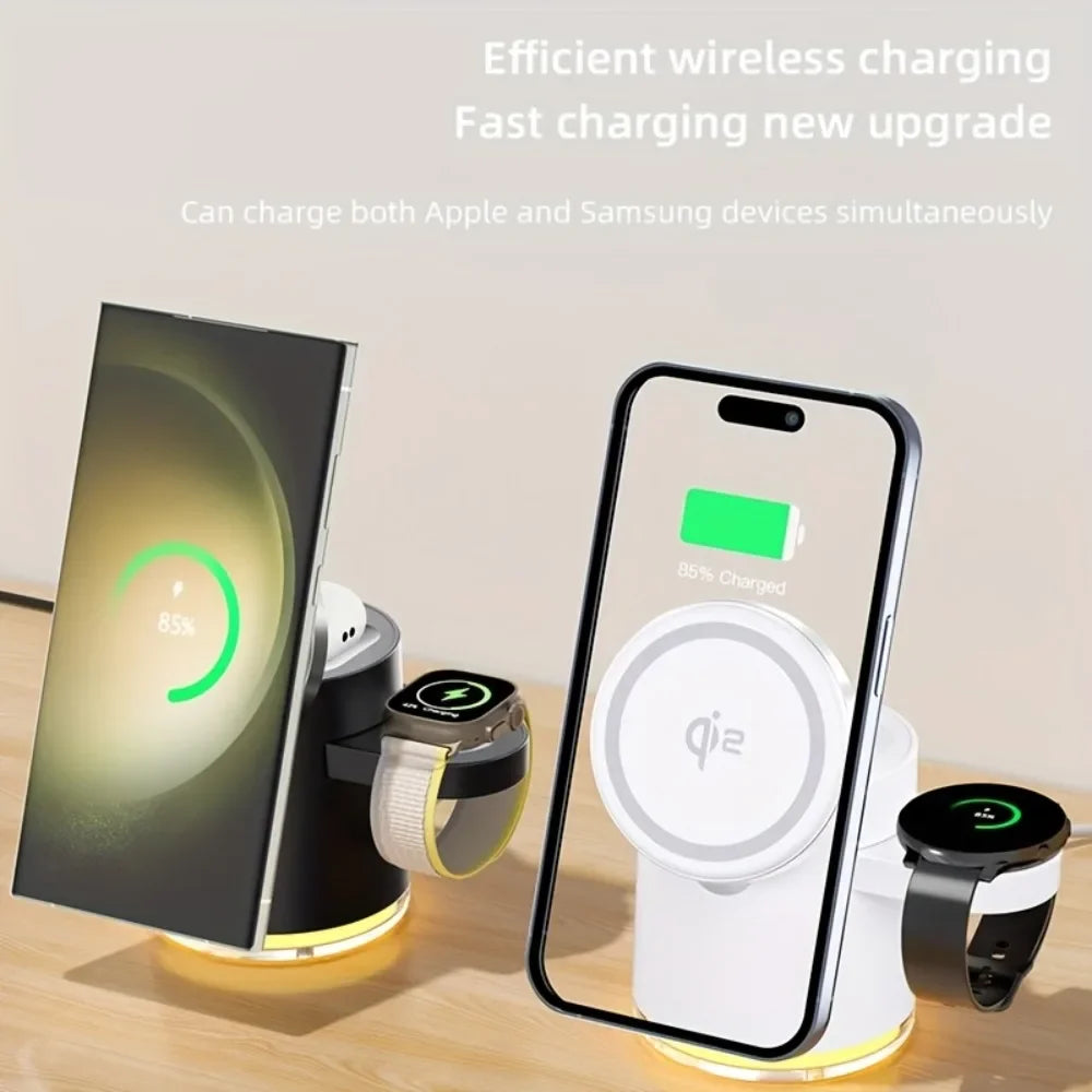 4 in 1 Foldable Fast Charging Station Qi2 15W Magnetic Wireless Charger for Magsafe Iphone16/15/14/13/12 Apple Watch Airpods Pro