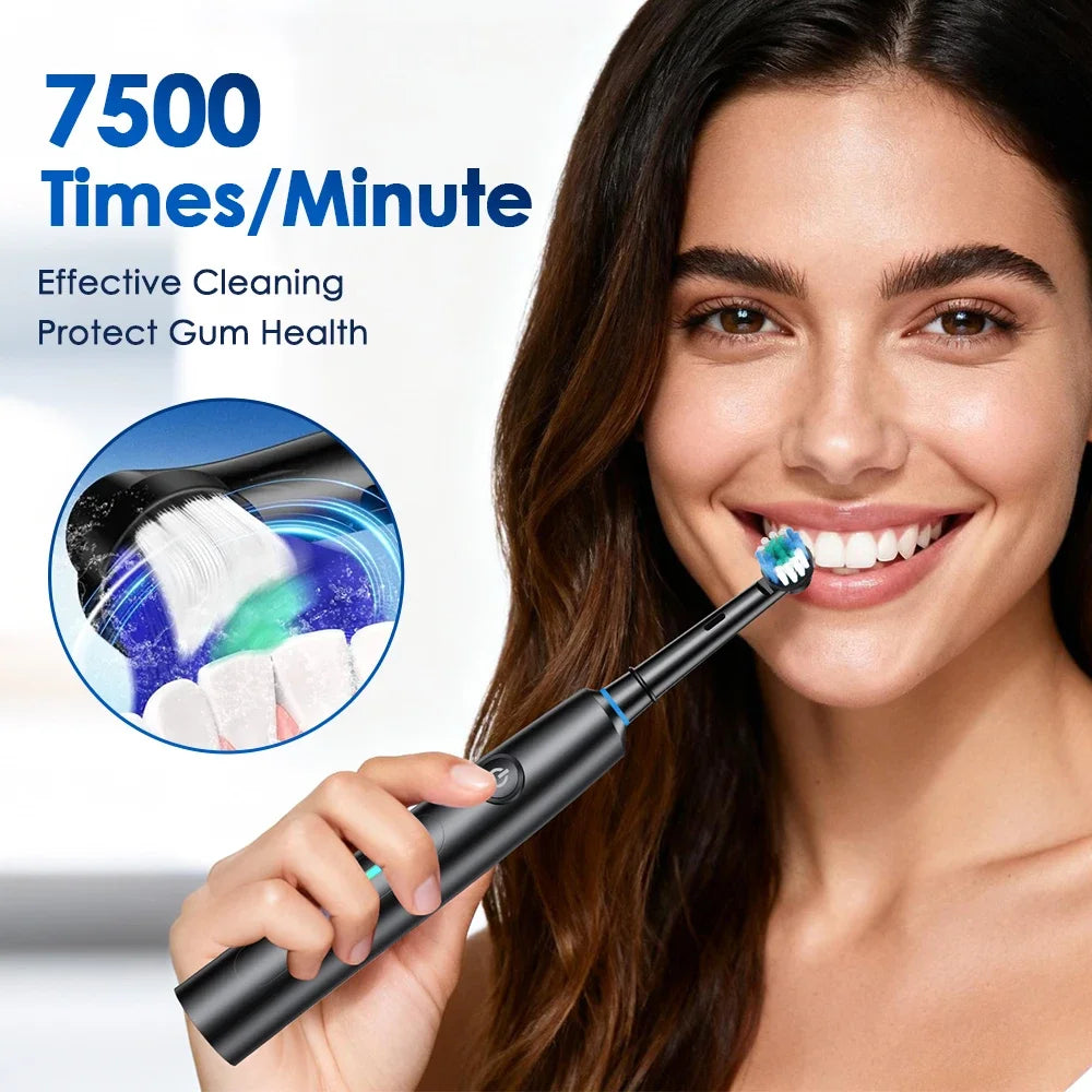 NEW Smart round Rotating Electric Toothbrush for Adults 5 Cleaning Mode USB Rechargeable with 4 Replacement Heads Timed Reminder