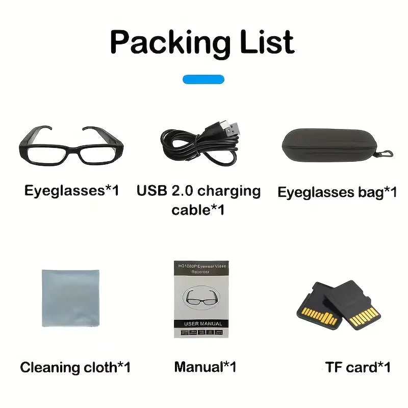Portable 1080P HD Mini Glasses with Camera Video Recorder Wearable Glasses Camera Outdoor Sports DV DVR Surveillance Camcorder