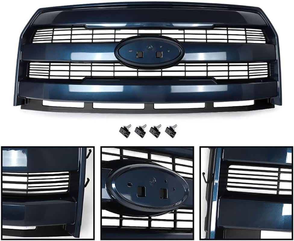 Blue Jeans Mesh Grille Assembly Compatible with 2015-2017 Ford F150 Lariat Style Front Upper Grill W/O Camera Hole Replace for FL3Z8201GA