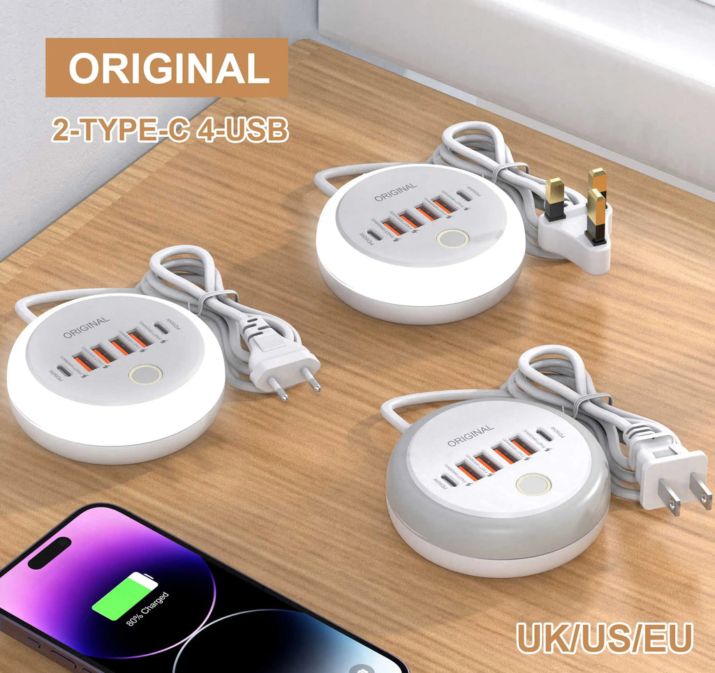 50W USB PD Charger 6 Ports Fast Charging Travel Charger for Iphone Samsung Xiaomi Phone Adapter Quick Charge3.0 Charging Station