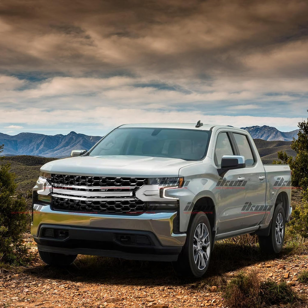 , Grille Compatible with 2019-2021 Chevrolet Silverado 1500 Lt/Ltz/Rst/High Country, Black with Chrome Mesh Front Bumper Grill, 2020 2021 2022