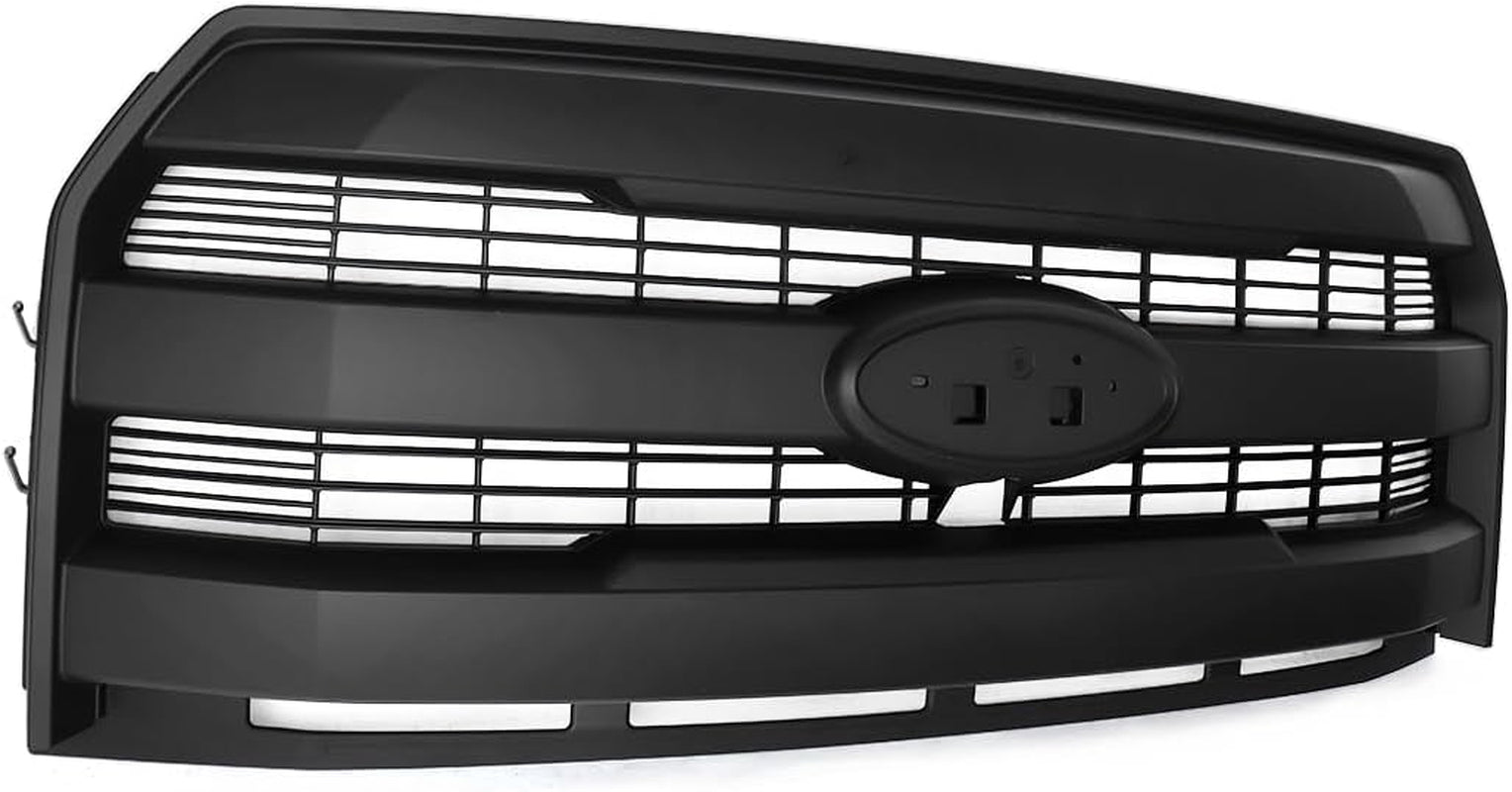 Front Grill Grille Fits 2015-2017 Ford F150 Lariat Style Matte Black Mesh W/Camera Hole Replace for FL3Z8200GA