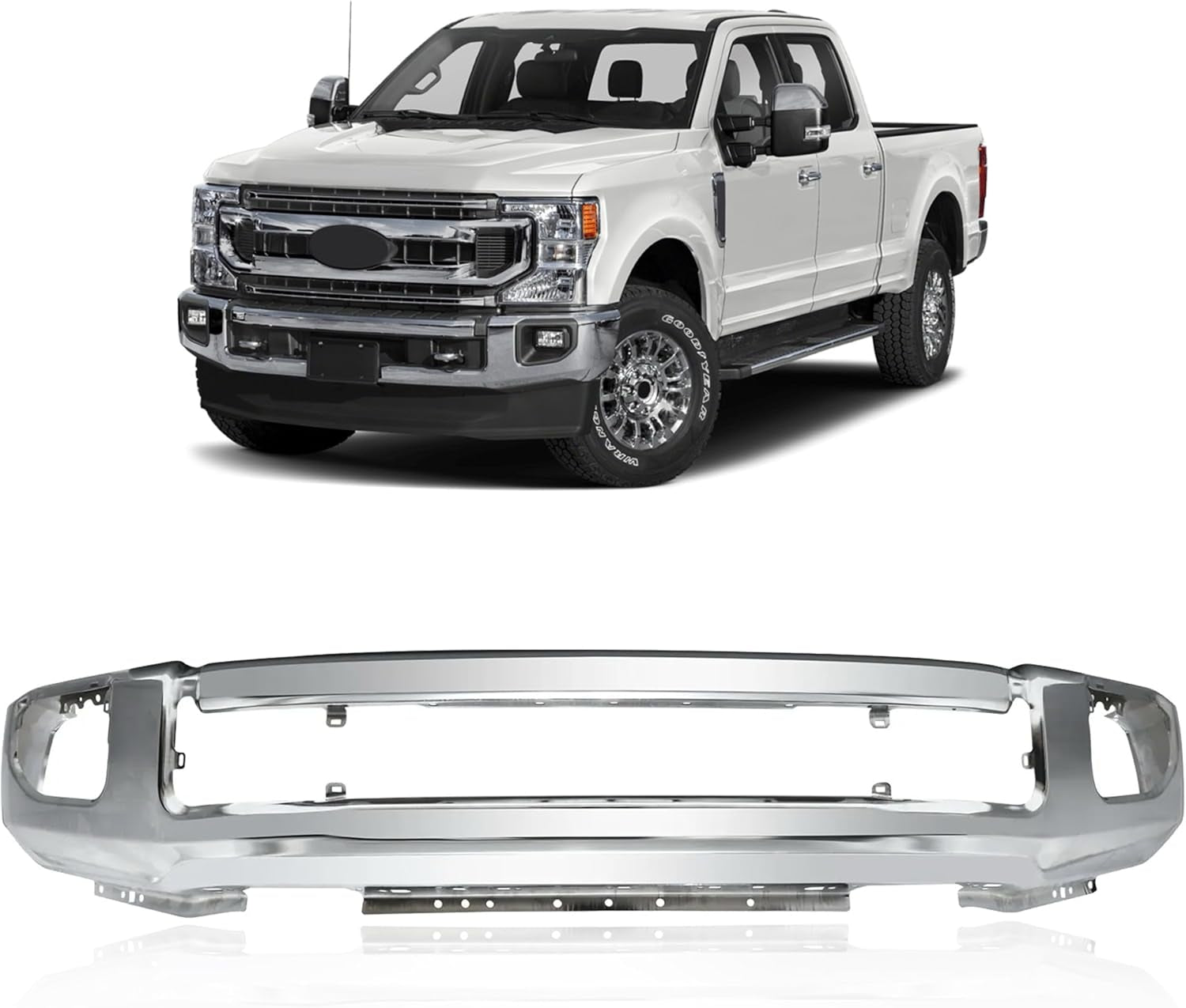 Front Bumper Fit for 2020-2022 Ford F250 F350 Super Duty,With Fog Lamp Hole,Chrome Steel,Front Bumper Impact Face Bar Replace for FO1002450