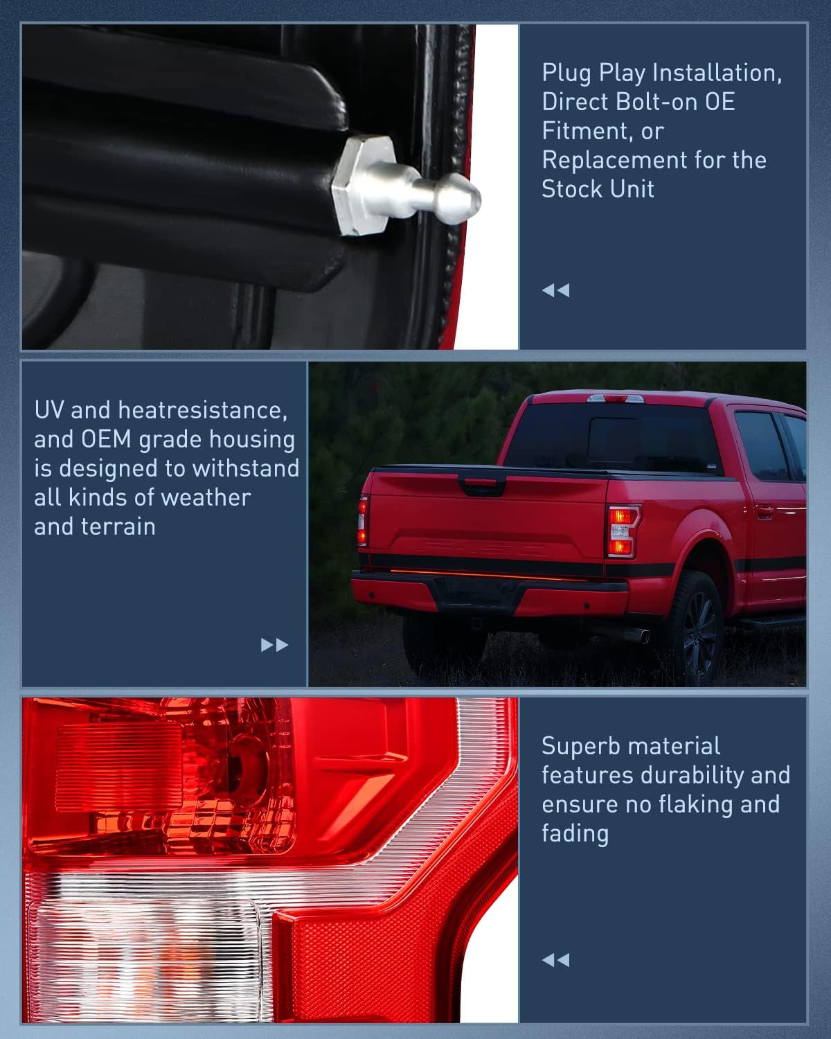 Taillight Assembly Compatible with 2018 2019 2020 Ford F150 F-150 Pickup Truck Tail Light Rear Lamp Replacement OE Style Red Housing with Bulbs and Harness Driver and Passenger Side