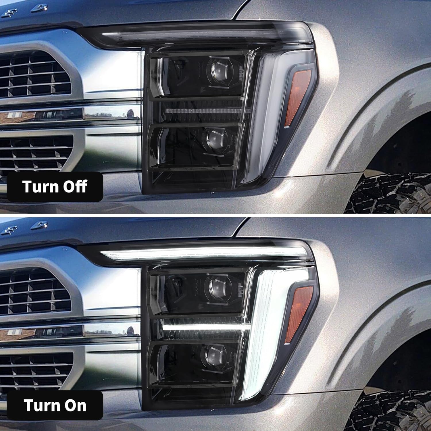 VLAND LED Headlights for 2021-2023 Ford F150 [Only Fit for F-150 with Halogen/Xenon OEM Light], Yellow or White DRL, Not for Raptor & F-150 Lightning, Black