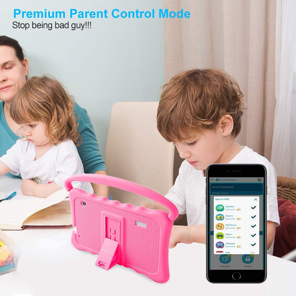 Kids Tablet 7 Toddler Tablet for Kids Edition Tablet with Wifi, Android Children Tablet for Toddlers 32GB with Parental Control Shockproof Case(Roser)
