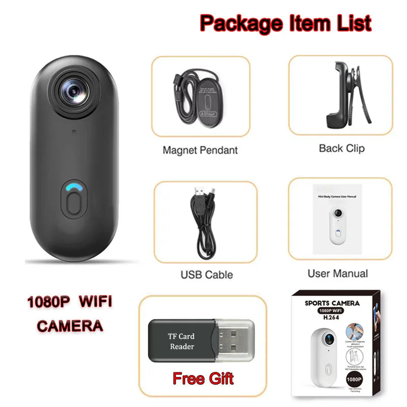 4K Mini HD Wifi 2.4G Action Camera Waterproof Magnetic Clip Click Chest Body Motorcycle POV Wearable Thumb Video Vlog Cameras