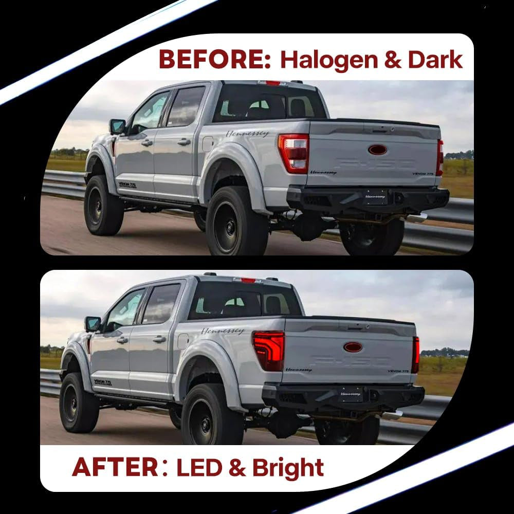 Upgrade Tail Lights for Ford F150 F-150 All Models 2021-2025 14Th Gen New Taillights with Startup Animation Flashing Turn Signal Running Reverse Brake Stop Rear Lamp(Red)