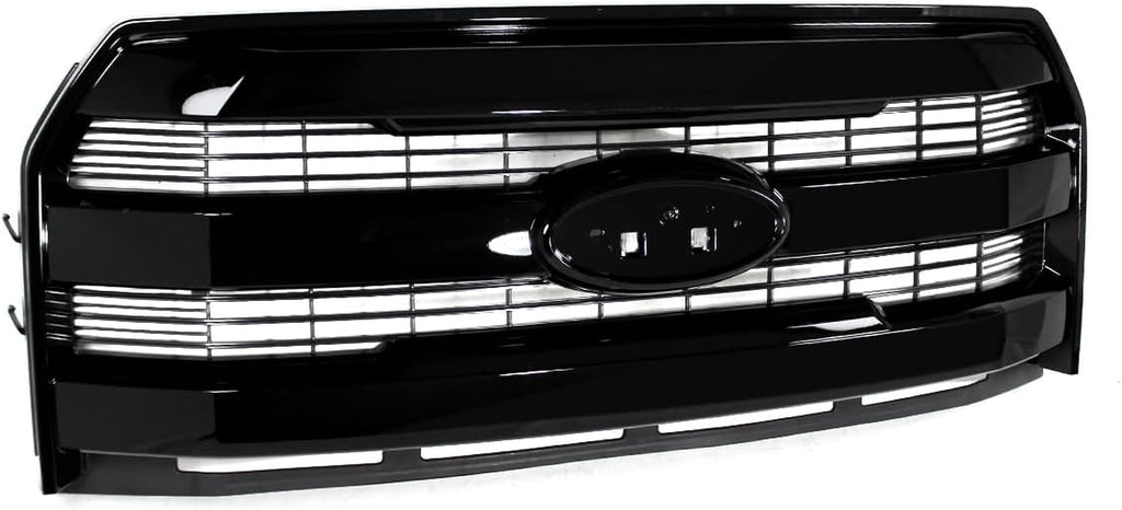 Shadow Black Front Grill Assembly Compatible with 2015-2017 Ford F150 Lariat Style Upper Grille W/O Camera Hole Replace for FL3Z8201GA