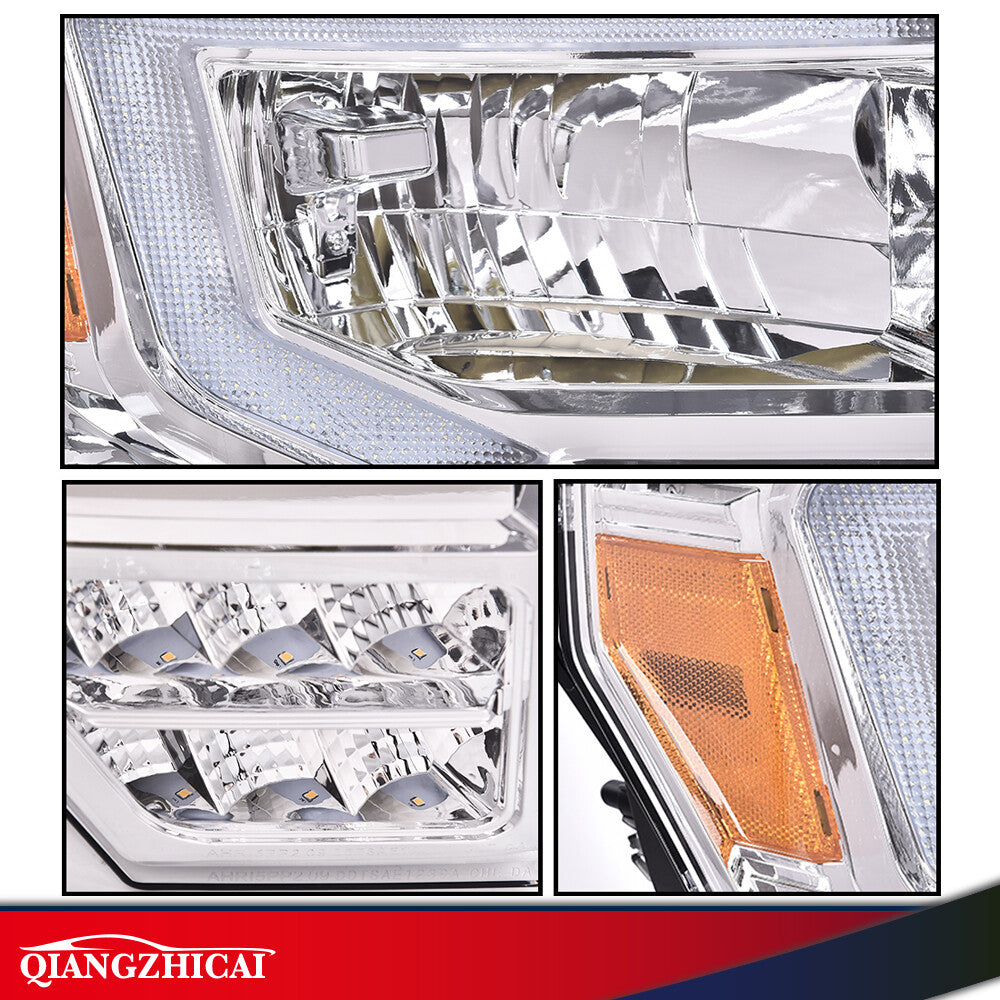 Fit for 09-2014 Ford F150 F-150 Truck LED DRL Headlights Chrome/ Clear
