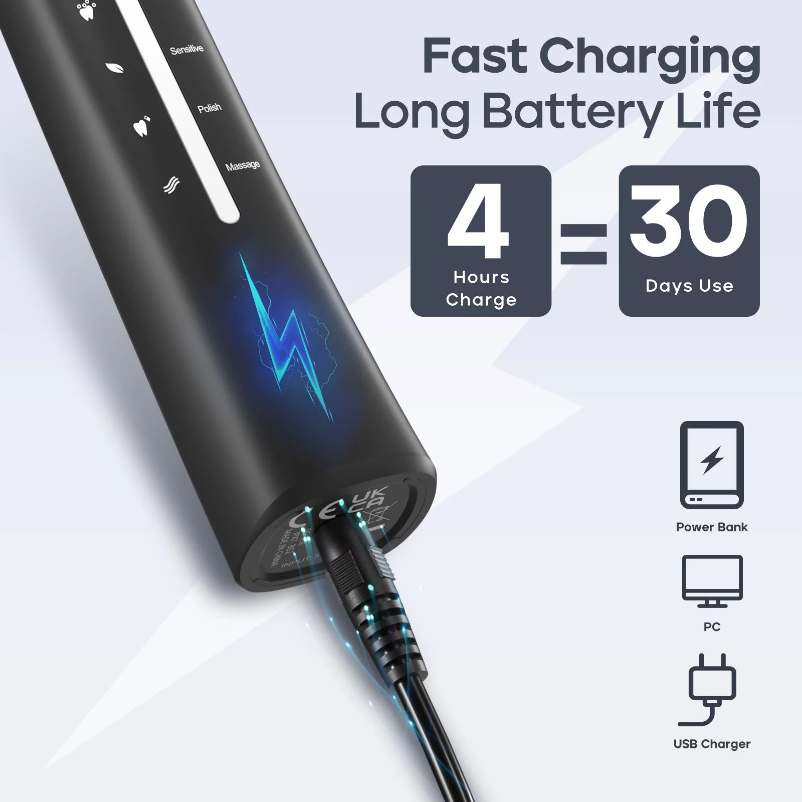 Electric Toothbrush Tooth Brush USB Rechargeable Adult Ultrasonic Teeth Cleaning 10 Replacement Toothbrush Heads