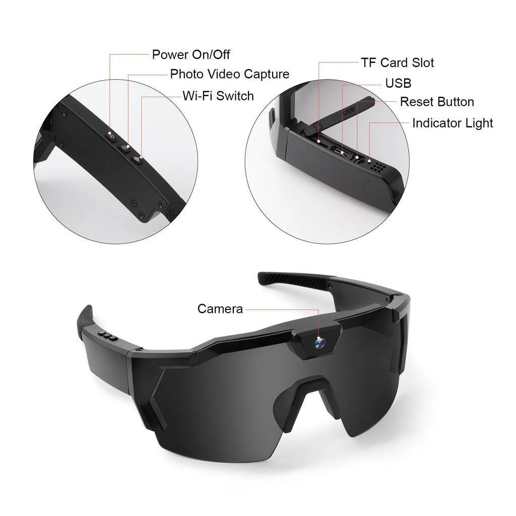 Cycling Action Sunglasses 4K HD AI Smart Glasses 64G ROM Sport Camera Sunglasses Outdoor Bicycle Driver Video Recorder Walk Cam
