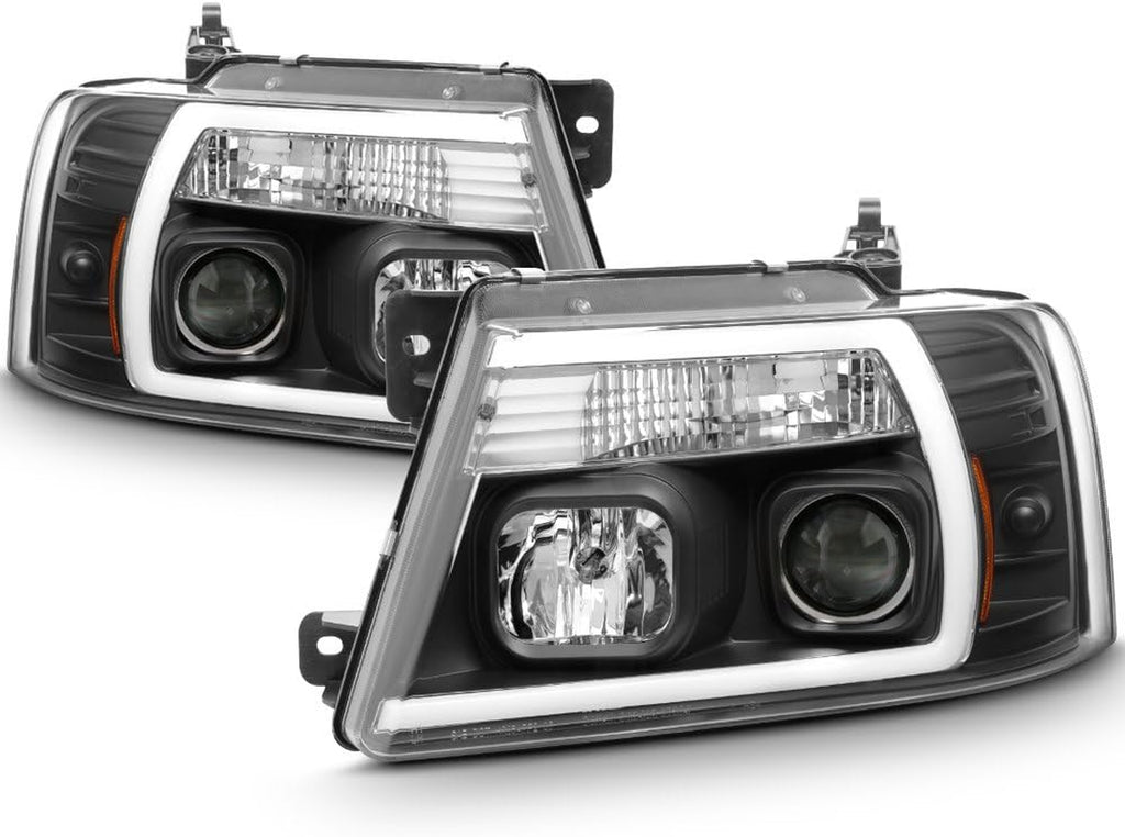 - for 2004-2008 Ford F150 LED Daytime Running Lamp Bar Projector Headlights Black Housing Clear Lens Full Set
