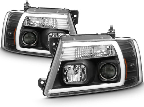 - for 2004-2008 Ford F150 LED Daytime Running Lamp Bar Projector Headlights Black Housing Clear Lens Full Set