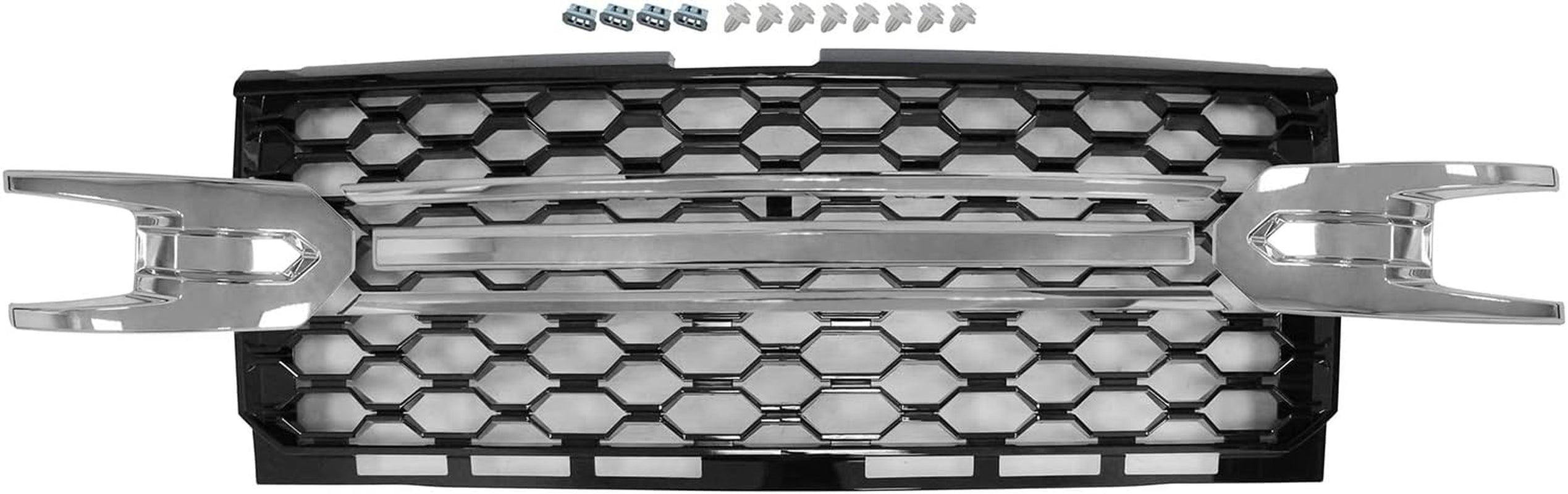 , Grille Compatible with 2019-2021 Chevrolet Silverado 1500 Lt/Ltz/Rst/High Country, Black with Chrome Mesh Front Bumper Grill, 2020 2021 2022