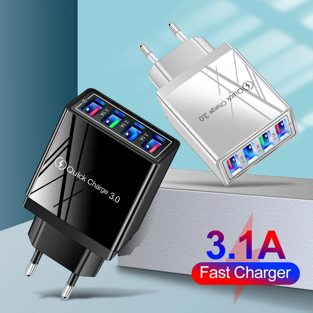 Fast 4 USB Charger Quick Charge 3.0 Fast USB Wall Charger Portable Mobile Charger QC 3.0 Adapter for Mobile Phone EU US Plug