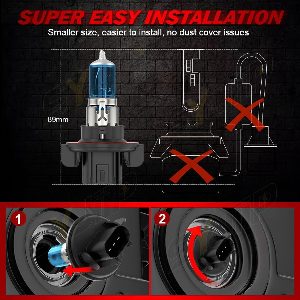 Upgraded Halogen Headlight Bulbs for Ford F150 2005 2006 2007 2008 2009 2010 2011 2012 2013 2014,For F250 F350 F450 2005-2022, High Low Beam+Fog Light, 6000K White, 300% Brightness, Plug N Play, 4 PCS