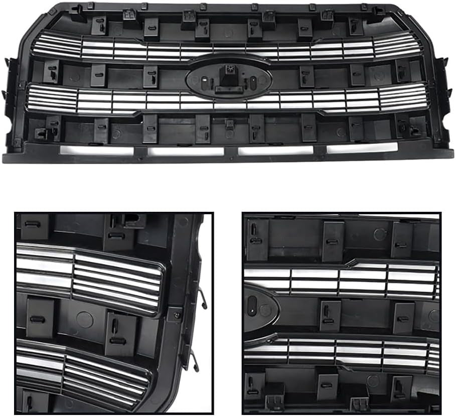 Blue Jeans Mesh Grille Assembly Compatible with 2015-2017 Ford F150 Lariat Style Front Upper Grill W/O Camera Hole Replace for FL3Z8201GA