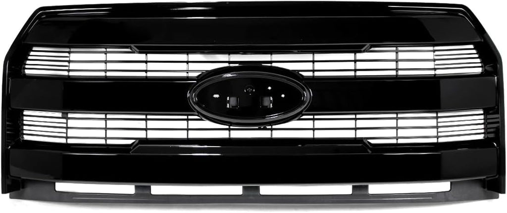 Shadow Black Front Grill Assembly Compatible with 2015-2017 Ford F150 Lariat Style Upper Grille W/O Camera Hole Replace for FL3Z8201GA