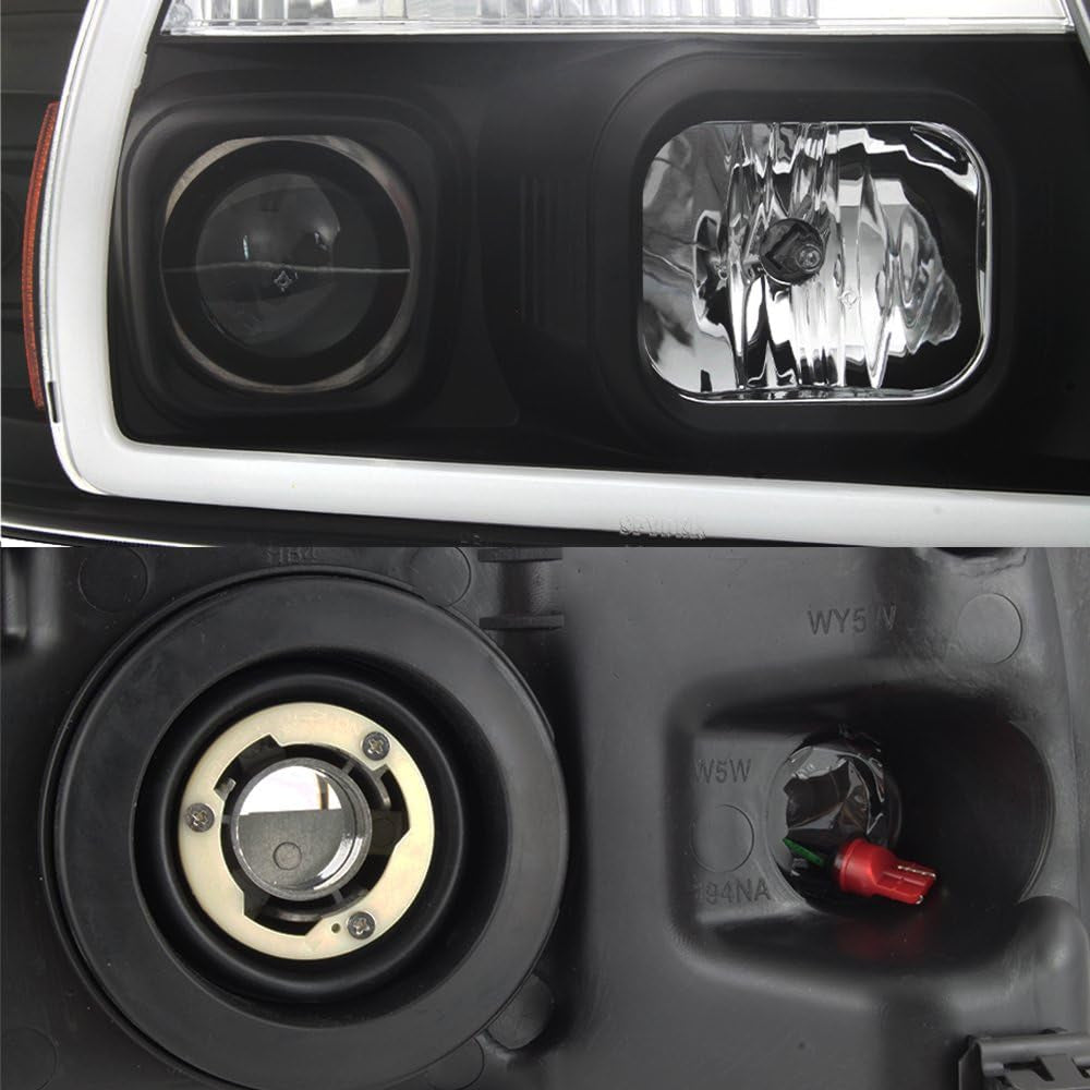 - for 2004-2008 Ford F150 LED Daytime Running Lamp Bar Projector Headlights Black Housing Clear Lens Full Set