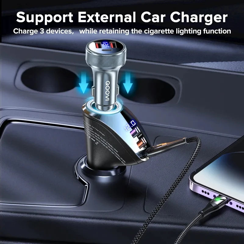 150W 4-Ports Car Charger USB Type C Super Fast Charging PD 4.0 Cigarette Lighter Socket for Iphone Xiaomi Samsung Huawei