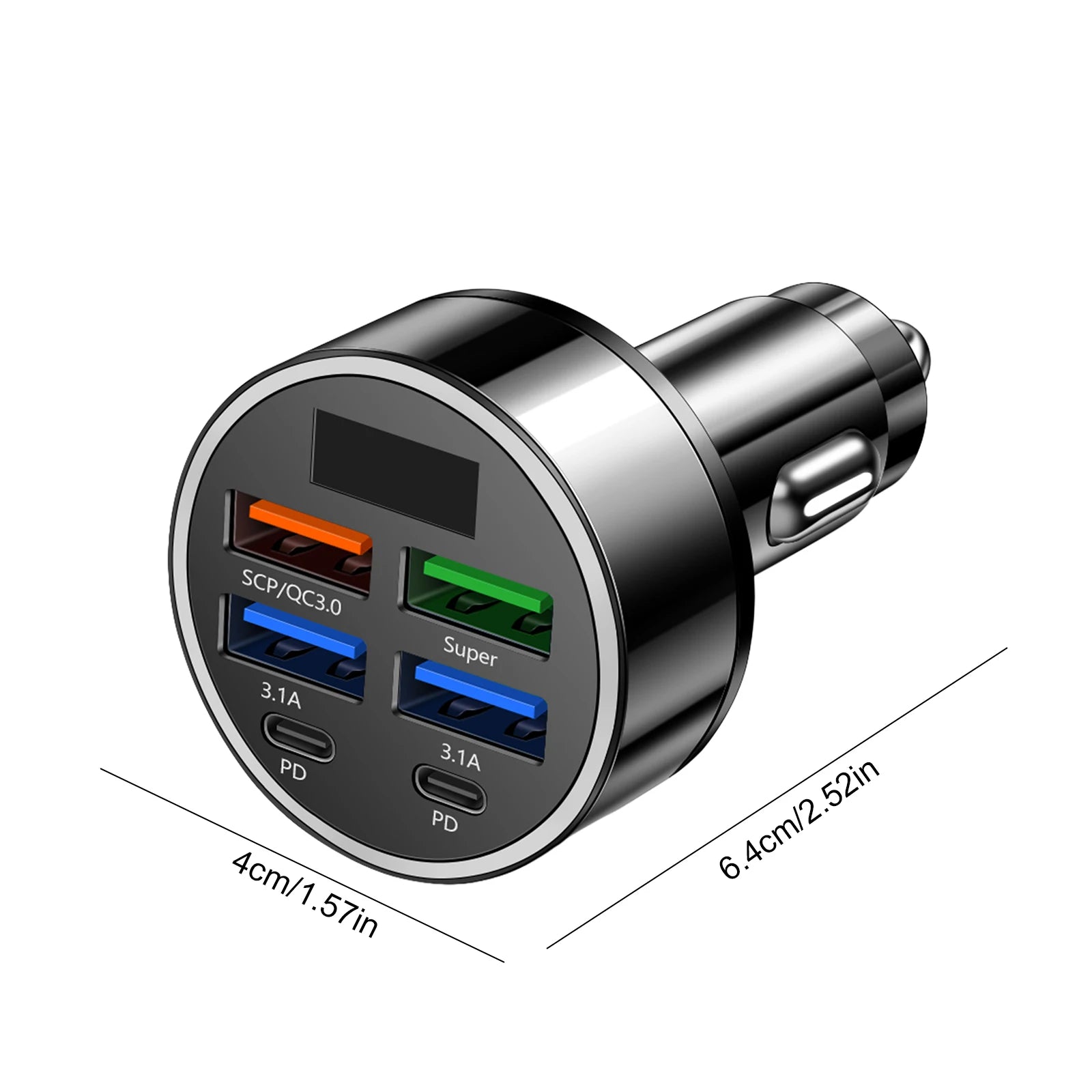 100W 6 Ports USB C Car Phone Charger Adapter 4USB 2PD Car Charger Adapter Fast Charger for Smart Phone & Tablets Charging