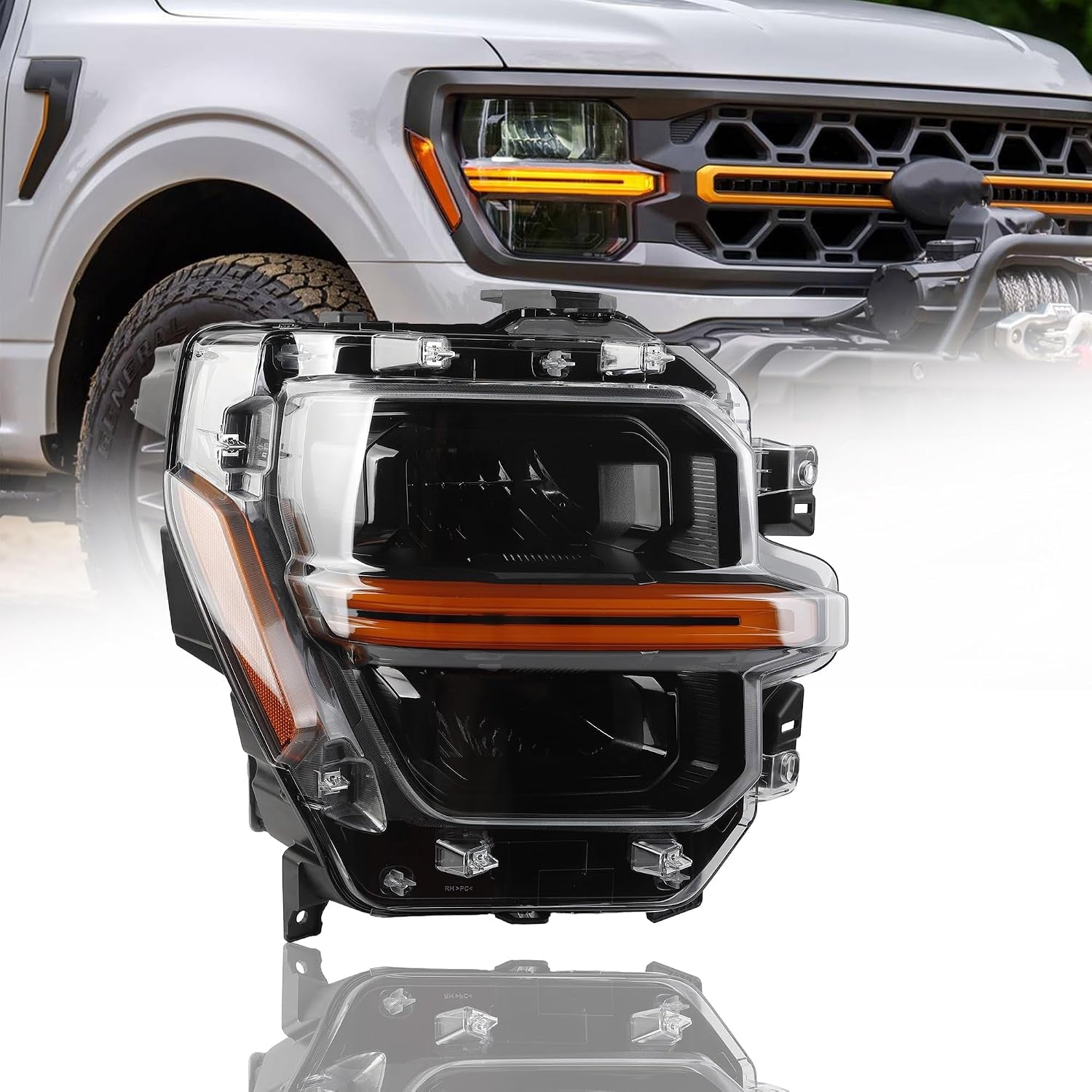 Headlight Assembly LED with Module Compatible with 2024 2025 Ford F150 XL XLT STX Tremor Head Lamp Right Passenger Side Replace RL34-13E014-AJ RL3Z-13008-G RL34-13E015-AF RL3Z-13008-H