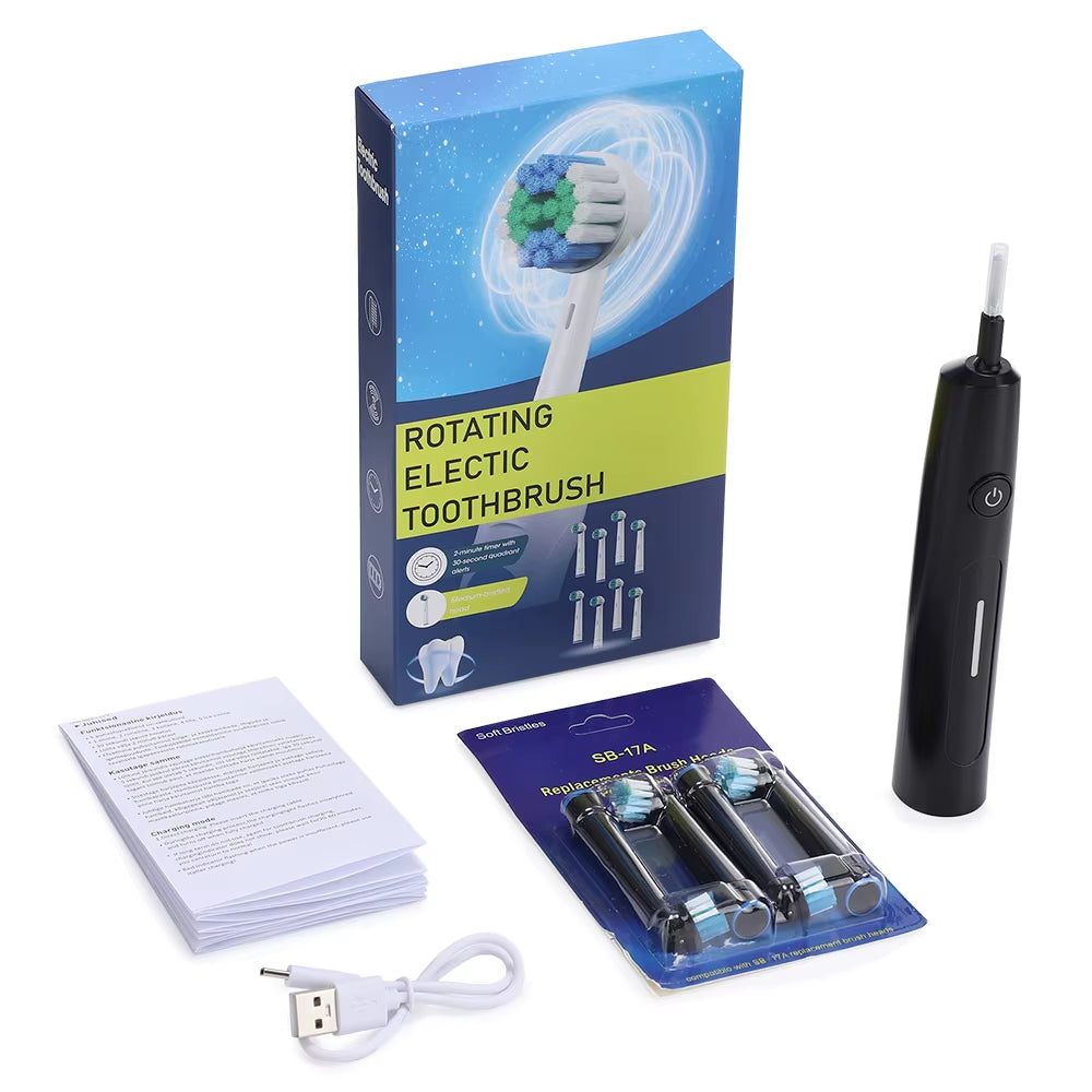 3D Rotating Electric Toothbrush 5 Modes USB Fast Rechargeable Rotary Electric Toothbrush with Travel Case 4 Brush Heads
