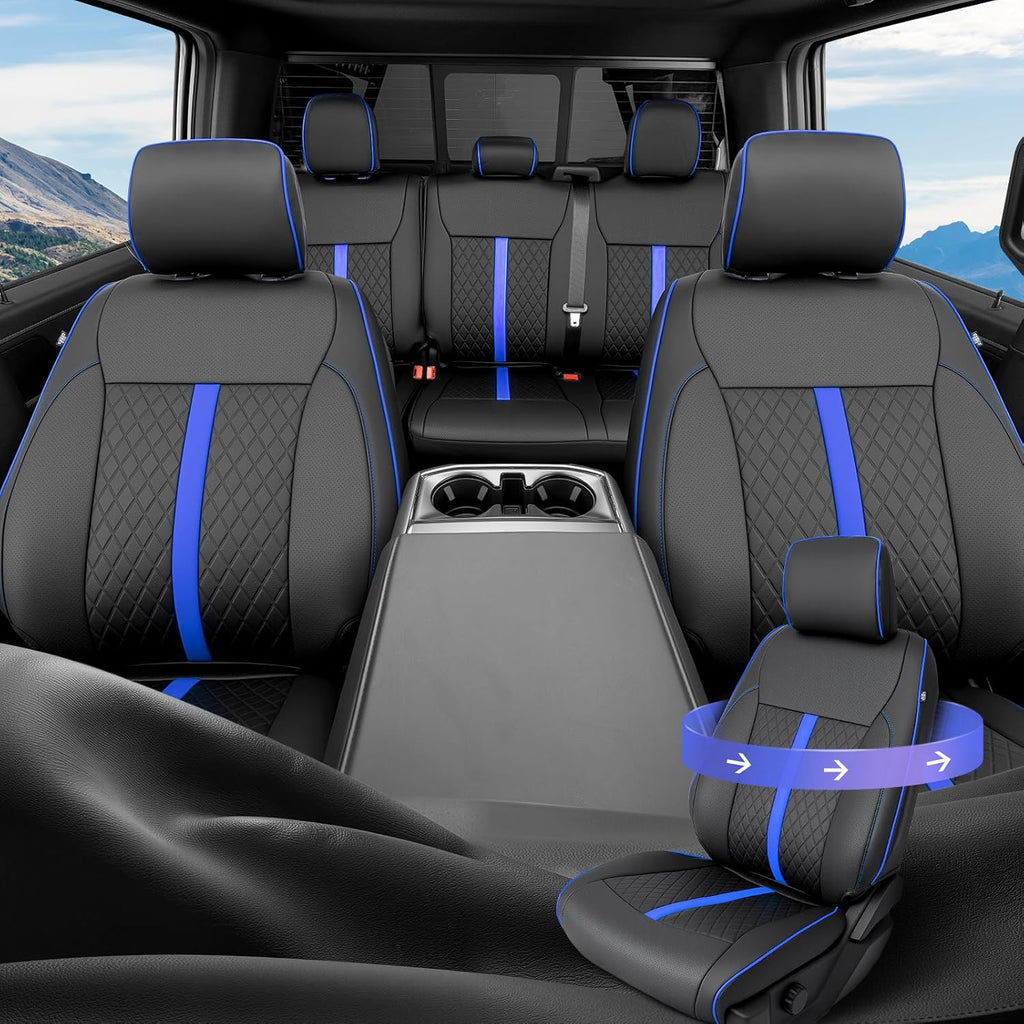 ® for Ford F150 Seat Covers: 2015-2026 Supercrew/Crew Cab, Full Set Faux Leather Truck Seat Covers for F-150 XL XLT, Car Accessories Custom Fit Pickup Seat Protectors for Ford F 150, Black/Blue